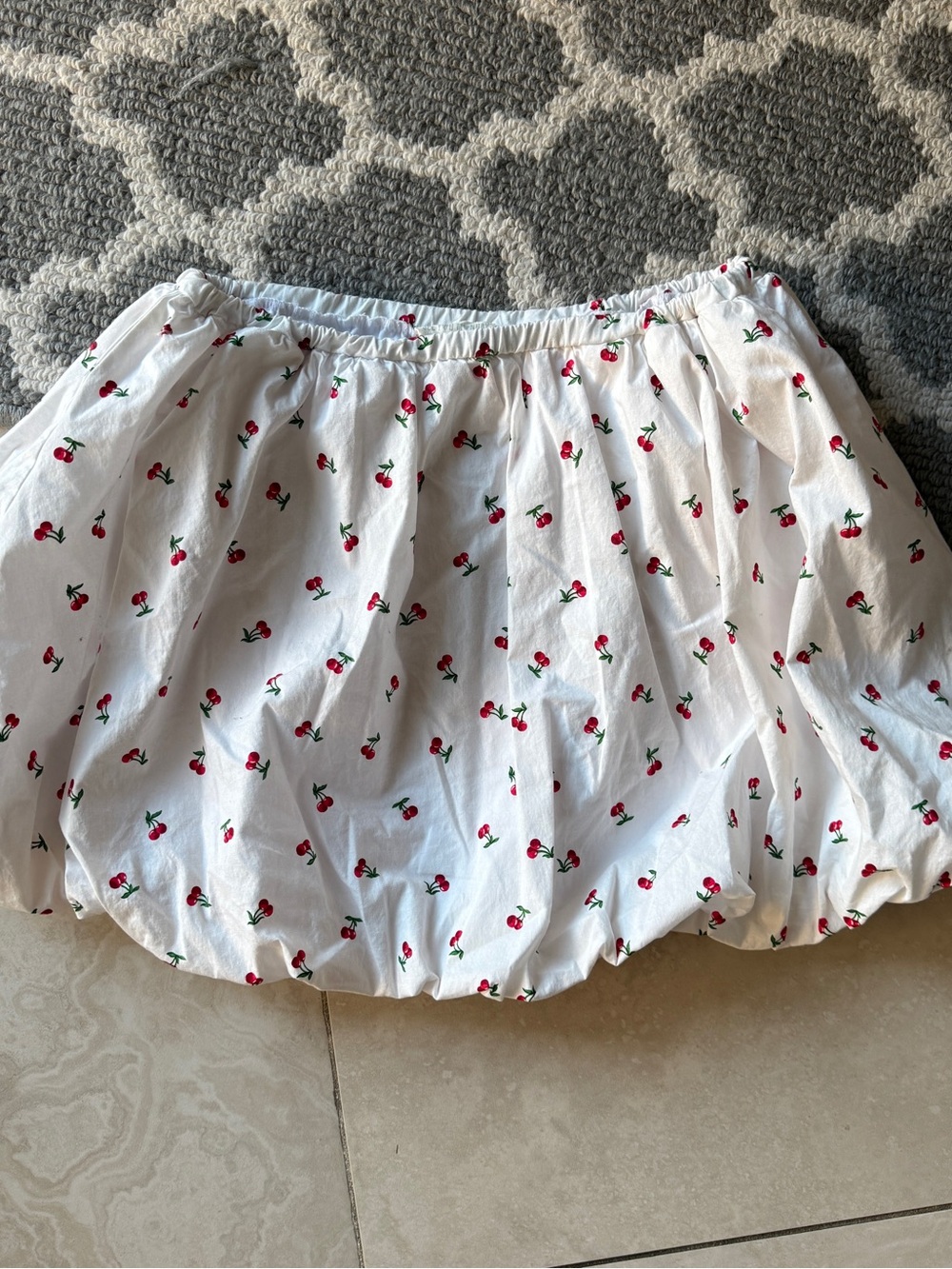 See You Monday White Skirt with Red Cherry Detail